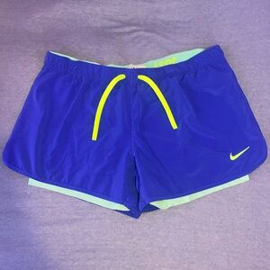 Womens Large DRI-FIT Nike Running Neon/Blue shorts